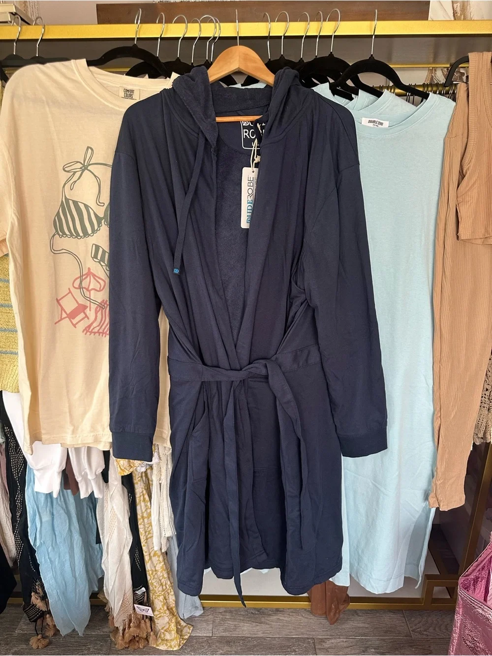 Men's Navy Hooded DudeRobe with Attached Belt & Hood NWT